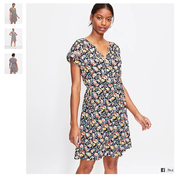 LOFT Dresses & Skirts - LOFT Petite Floral Side Tie Henley Swing Dress